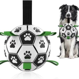 QDAN Dog Toys Dog Balls, World Cup Dog Soccer Ball with Straps