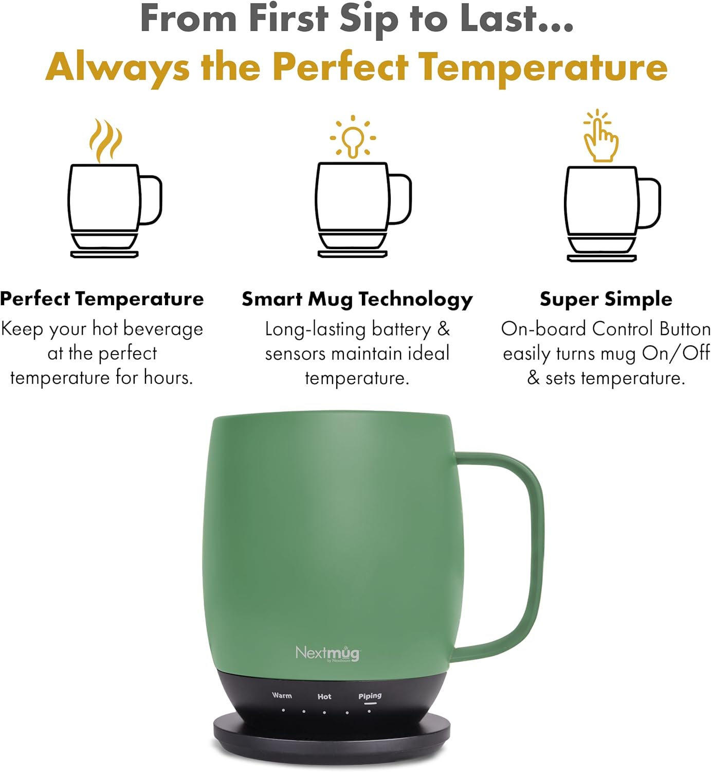 Nextmug - Temperature-Controlled, Self-Heating Coffee Mug (Sage - 14 oz.) - Image 3
